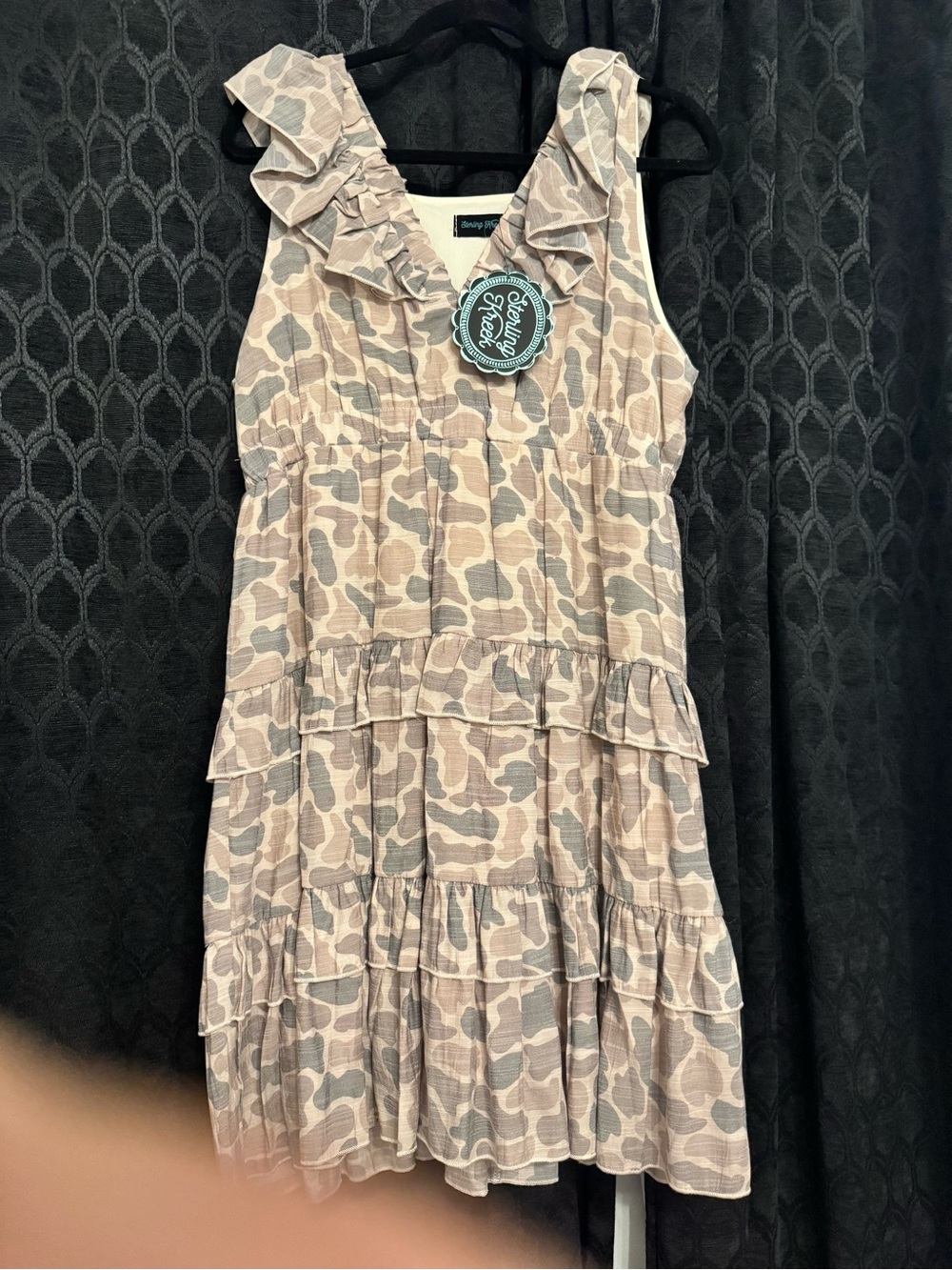 Women’s Ruffle Tiered Sleeveless Dress in Beige Camo